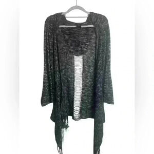 Daytrip Buckle Size S Hooded Cardigan Sweater Grey Knit Fringe Grunge Goth